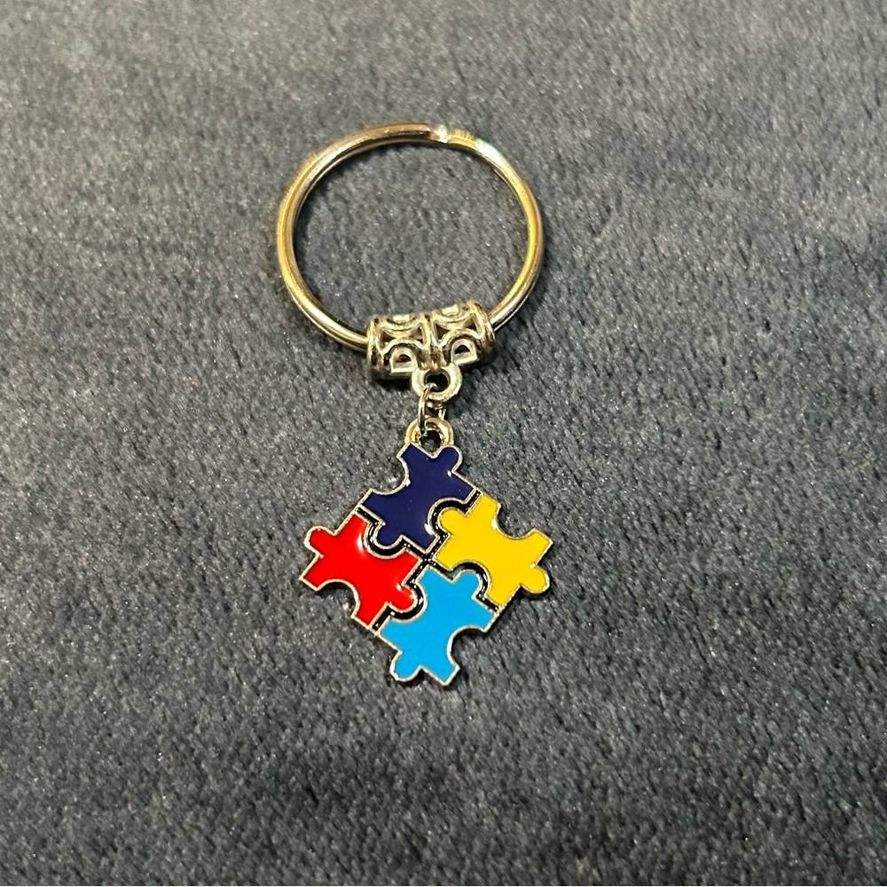 Autism Awareness Puzzle Piece Keychain Colorful Metal Keychain